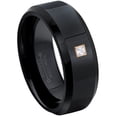 thumbnail image 1 of 0.05ctw Princess Cut Diamond Tungsten Ring - 8MM Polished Black IP Beveled Edge Tungsten Carbide Wedding Band - April Birthstone Ring - 14kt Rose Gold Bezel - TN084PSRG-1WDs15, 1 of 2