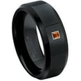 thumbnail image 1 of 0.05ctw Princess Cut Garnet Tungsten Ring - 8MM Polished Black IP Beveled Edge Tungsten Carbide Wedding Band - January Birthstone Ring - 14kt White Gold Bezel - TN084PS-1GRs9.5, 1 of 2