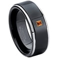 thumbnail image 1 of 0.05ctw Princess Cut Garnet Tungsten Ring - 8MM Polished Black IP Stepped Edge Tungsten Carbide Wedding Band - January Birthstone Ring - 14kt Yellow Gold Bezel - TN118PSG-1GRs9, 1 of 2