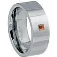 thumbnail image 1 of 0.05ctw Princess Cut Garnet Tungsten Ring - 9MM Polished Finish Pipe Cut Tungsten Carbide Wedding Band - January Birthstone Ring - 14kt Yellow Gold Bezel - TN066PSG-1GRs8, 1 of 2