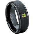 thumbnail image 1 of 0.05ctw Princess Cut Peridot Tungsten Ring - 8MM Brushed Black IP Stepped Edge Tungsten Carbide Wedding Band - August Birthstone Ring - 14kt Rose Gold Bezel - TN083PSRG-1PDs7.5, 1 of 2