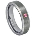 thumbnail image 1 of 0.05ctw Princess Cut Pink Tourmaline Tungsten Ring - 6MM Brushed Finish Beveled Edge Tungsten Carbide Wedding Band - October Birthstone Ring - 14kt Rose Gold Bezel - TN038PSRG-1PTMs11, 1 of 2