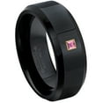 thumbnail image 1 of 0.05ctw Princess Cut Pink Tourmaline Tungsten Ring - 8MM Polished Black IP Beveled Edge Tungsten Carbide Wedding Band - October Birthstone Ring - 14kt Yellow Gold Bezel - TN084PSG-1PTMs6, 1 of 2