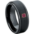 thumbnail image 1 of 0.05ctw Princess Cut Ruby Tungsten Ring - 8MM Brushed Black IP Stepped Edge Tungsten Carbide Wedding Band - July Birthstone Ring - 14kt Rose Gold Bezel - TN083PSRG-1RBs12, 1 of 2