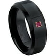 thumbnail image 1 of 0.05ctw Princess Cut Ruby Tungsten Ring - 8MM Polished Black IP Beveled Edge Tungsten Carbide Wedding Band - July Birthstone Ring - 14kt Rose Gold Bezel - TN084PSRG-1RBs13, 1 of 2