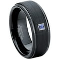thumbnail image 1 of 0.05ctw Princess Cut Tanzanite Tungsten Ring - 8MM Brushed Black IP Stepped Edge Tungsten Carbide Wedding Band - December Birthstone Ring - 14kt White Gold Bezel - TN083PS-1TZNs9, 1 of 2