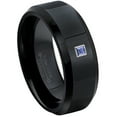 thumbnail image 1 of 0.05ctw Princess Cut Tanzanite Tungsten Ring - 8MM Polished Black IP Beveled Edge Tungsten Carbide Wedding Band - December Birthstone Ring - 14kt White Gold Bezel - TN084PS-1TZNs8, 1 of 2