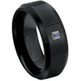 thumbnail image 1 of 0.05ctw Princess Cut Tanzanite Tungsten Ring - 8MM Polished Black IP Beveled Edge Tungsten Carbide Wedding Band - December Birthstone Ring - 14kt Yellow Gold Bezel - TN084PSG-1TZNs7.5, 1 of 2
