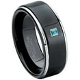 thumbnail image 1 of 0.05ctw Princess Cut Topaz Tungsten Ring - 8MM Polished Black IP Stepped Edge Tungsten Carbide Wedding Band - November Birthstone Ring - 14kt White Gold Bezel - TN118PS-1TPs7, 1 of 2
