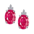 thumbnail image 1 of 0.06 Carat 8x6MM Oval Created Ruby and Diamond Queen Earrings In 10k White Gold, 1 of 6