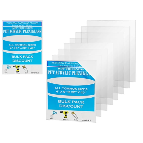 0.06" Clear Plexiglass 8x8 3 Pack, Transparent Lucite Acrylic PET Panel. Lightweight, Shatterproof Glass Alternative for Photo Frames, DIY Craft Projects, Signs, Sneeze Guards, Face Shields