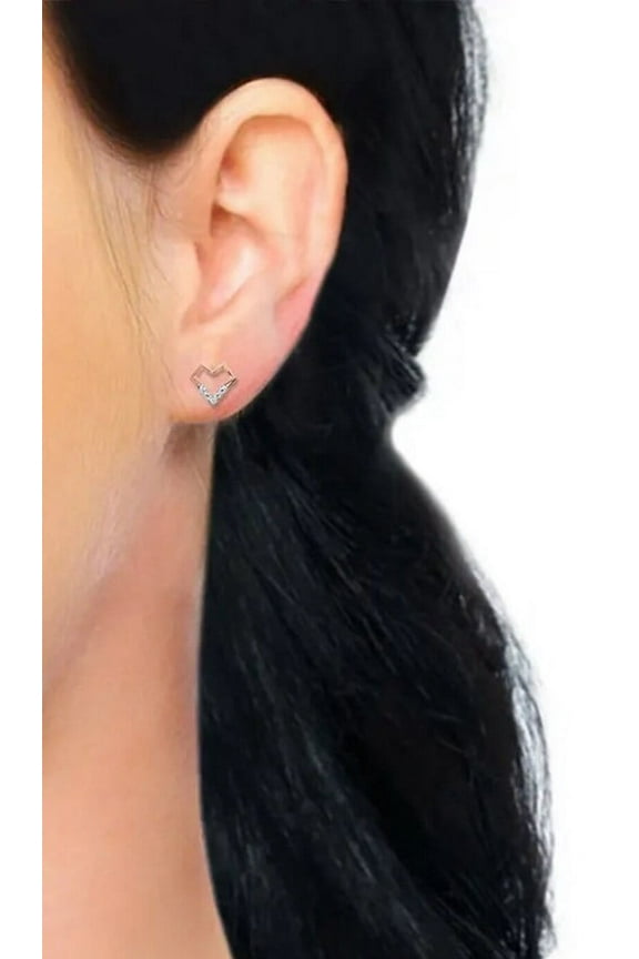 0.06 Ct Round Cut White Diamond 14K Rose Gold Plated Heart Shape Stud Earrings