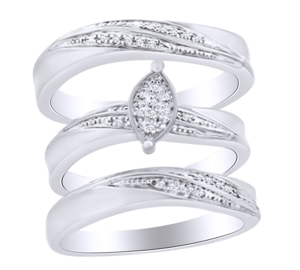 Cali Trove Sterling Silver & 1/5ct Natural Diamond Wedding Ring Set For Women - Bridal Stackable Ring Set, Elegant Gift