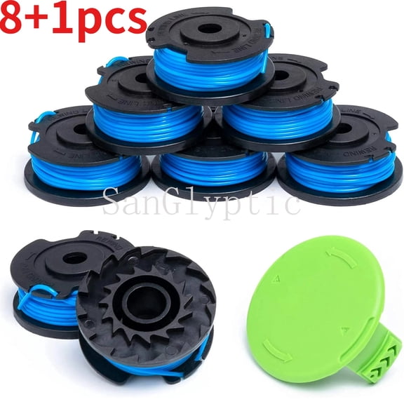 0.065" x 16ft Round Pre-Cut String Trimmer Line Replacement Spool (8 Pack + 1 Cap) for Greenworks 18v 24v 40v