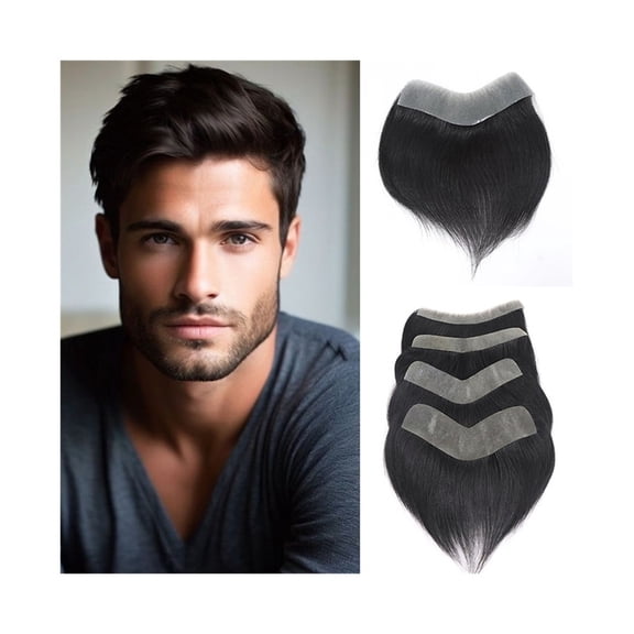 0.06mm Thin Skin Men Hairline Toupee Human Hair V Shape Invisible Frontal Hairline Hairpiece
