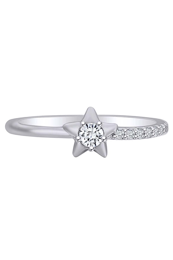 0.07 Carat (Cttw) Round White Natural Diamond Accent Star Shape Engagement Ring 14K Solid White Gold (I-J Color ,I2-I3 Clarity ,0.07 Carat (Cttw) Ring Size-7
