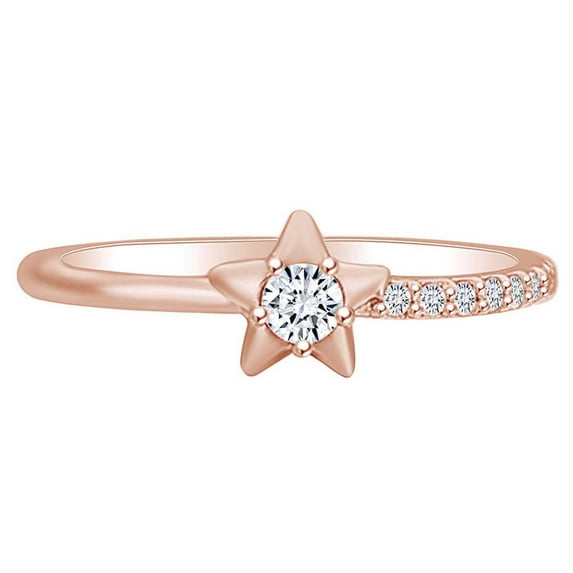 AFFY 0.07 Carat (Cttw) Round White Natural Diamond Accent Star Shape Engagement Ring 14K Solid Rose Gold (I-J Color ,I2-I3 Clarity ,0.07 Carat (Cttw) Ring Size-9.5