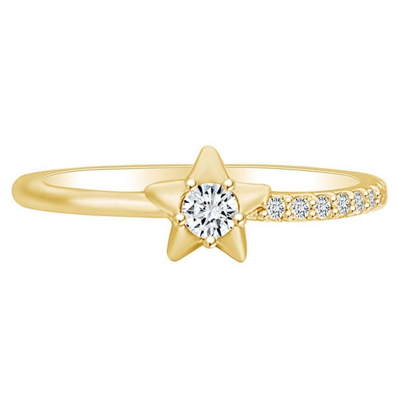 AFFY 0.07 Carat (Cttw) Round White Natural Diamond Accent Star Shape Engagement Ring 14K Solid Yellow Gold (I-J Color ,I2-I3 Clarity ,0.07 Carat (Cttw) Ring Size-8.5