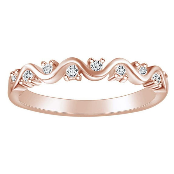 AFFY 0.07 Carat (Cttw) Round White Natural Diamond Accent Zig-Zag Style Engagement Ring 14K Solid Rose Gold (I-J Color ,I2-I3 Clarity ,0.07 Carat (Cttw) Ring Size-7.5
