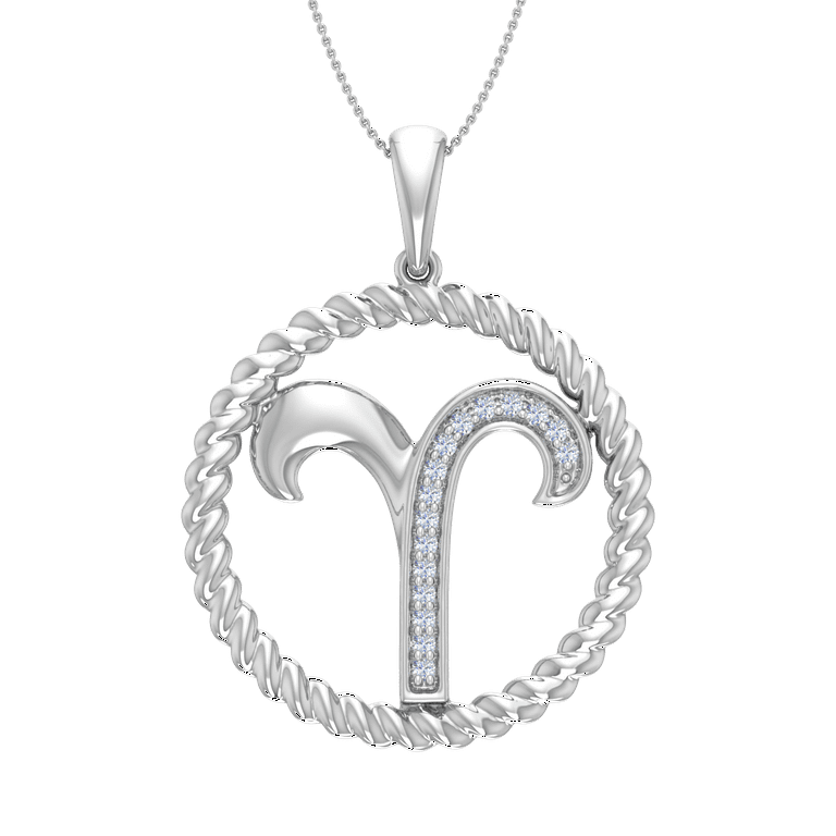 0.07 Carat Diamond Zodiac Sign Aries Pendant Necklace in 925