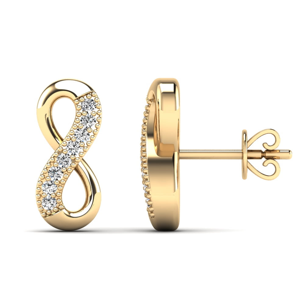 0.07 Carat Natural Round White Diamond Infinity Stud Earrings for Women in 10K Yellow Gold