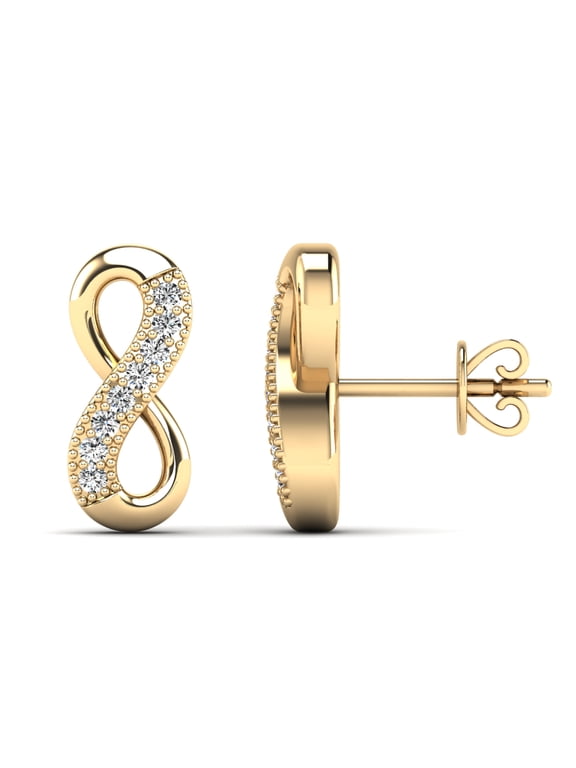 0.07 Carat Natural Round White Diamond Infinity Stud Earrings for Women in 10K Yellow Gold