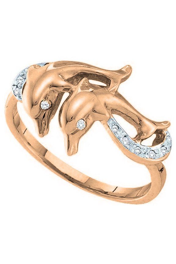 0.07 Carat (ctw) 14K Rose Gold Round White Diamond Ladies Cocktail Right Hand Dolphin Ring
