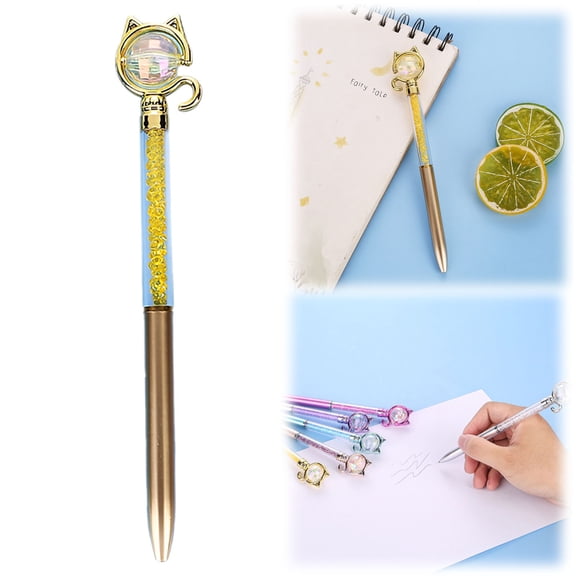 0.07 oz Cat Shaped Ballpoint Pen with Crown Detail – Smooth Writing Colorful Ink Pen, Cute Design for Office, Campus, Journaling, Great Gift for Stationery Lovers (Gold), By Harlik