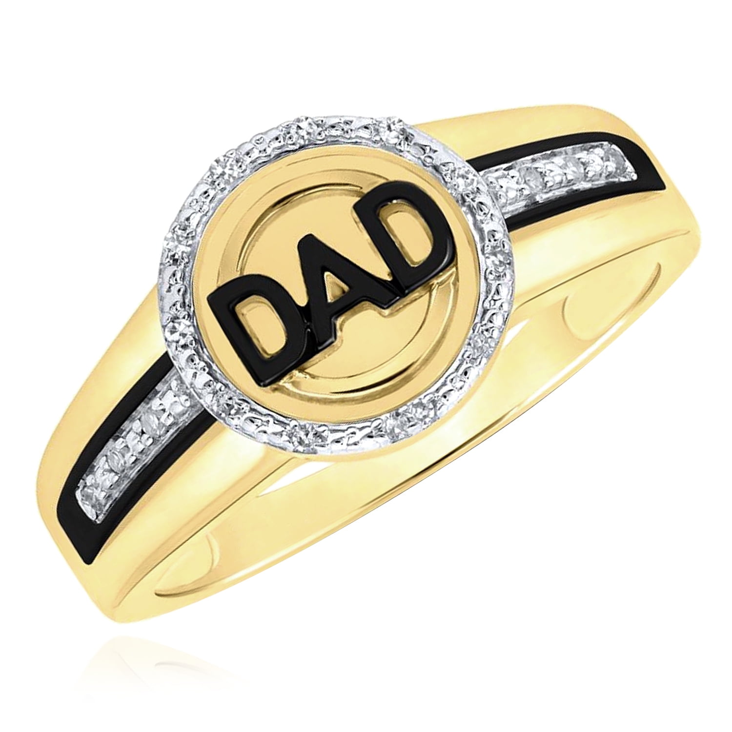 【bighugclub】DAD ring 0.07CTW Real Diamond 10K Yellow Gold Round DAD Signet Ring