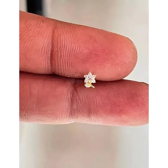 0.07Ct Round Cut Moissanite Flower Nose Pin Piercing 14K Yellow Gold Plated