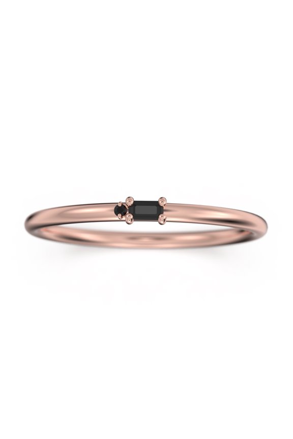 0.07ct Black Diamond Moissanite 10K Rose GoldMorse Code Rings