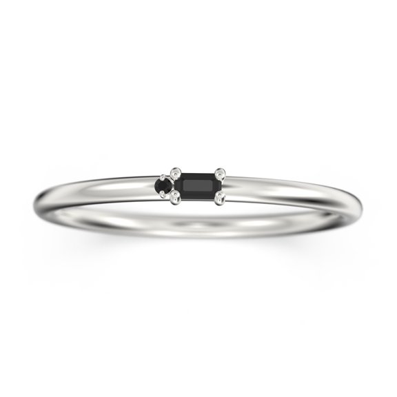 0.07ct black diamond moissanite 10k White Gold Morse Code Rings