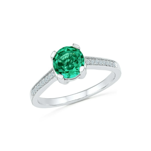 0.08 CTTW STERLING SILVER LAB CREATED EMERALD ENGAGEMENT RING