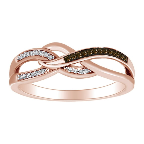 AFFY 0.08 Carat Round Shape White & Brown Natural Diamond Infinity Anniversary Ring In 10K Solid Rose Gold Ring Size-7