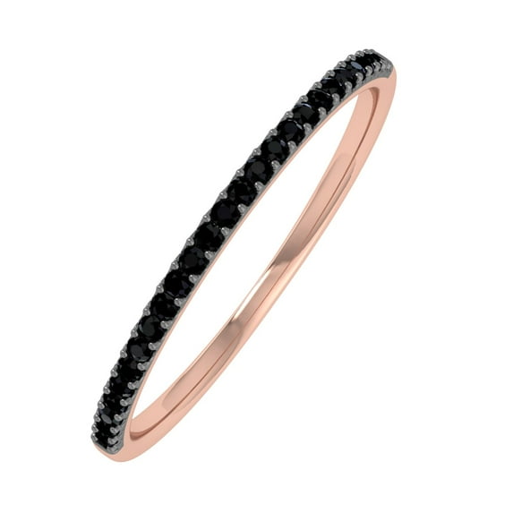 0.08 Carat (ctw) 10K Rose Gold Round Black Diamond Ladies Dainty Anniversary Wedding Band Ring (Ring Size 7.5)