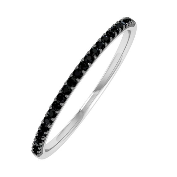 0.08 Carat (ctw) 10K White Gold Round Black Diamond Ladies Dainty Anniversary Wedding Stackable Ring (Ring Size 8)