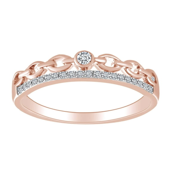 AFFY 0.08 Cttw Round Cut White Natural Diamond Cocktail Ring In 10K Solid Rose Gold -Ring Size-6.5