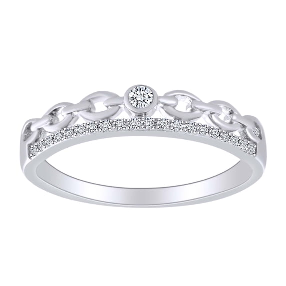 AFFY 0.08 Cttw Round Cut White Natural Diamond Cocktail Ring In 10K Solid White Gold -Ring Size-10