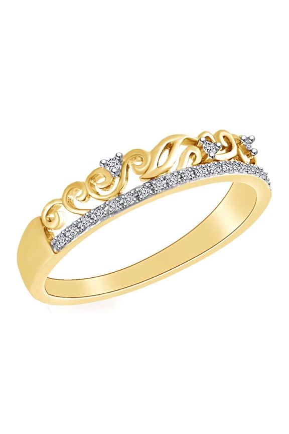 0.08 Cttw Round Cut White Natural Diamond Filigree Stackable Ring In 10k Solid Yellow Gold Ring Size-8