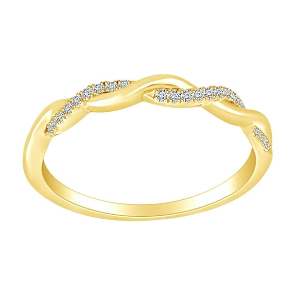 AFFY 0.08 Cttw Round Cut White Natural Diamond Stackable Twisted Ring In 10K Solid Yellow Gold Ring Size-9.5