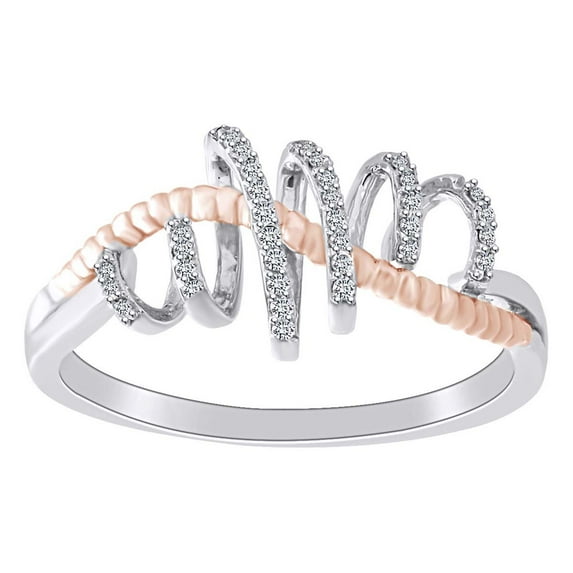 AFFY 0.08 Cttw Round White Natural Diamond Ribbon Style Ring 10k Solid White Gold Ring Size-9.5