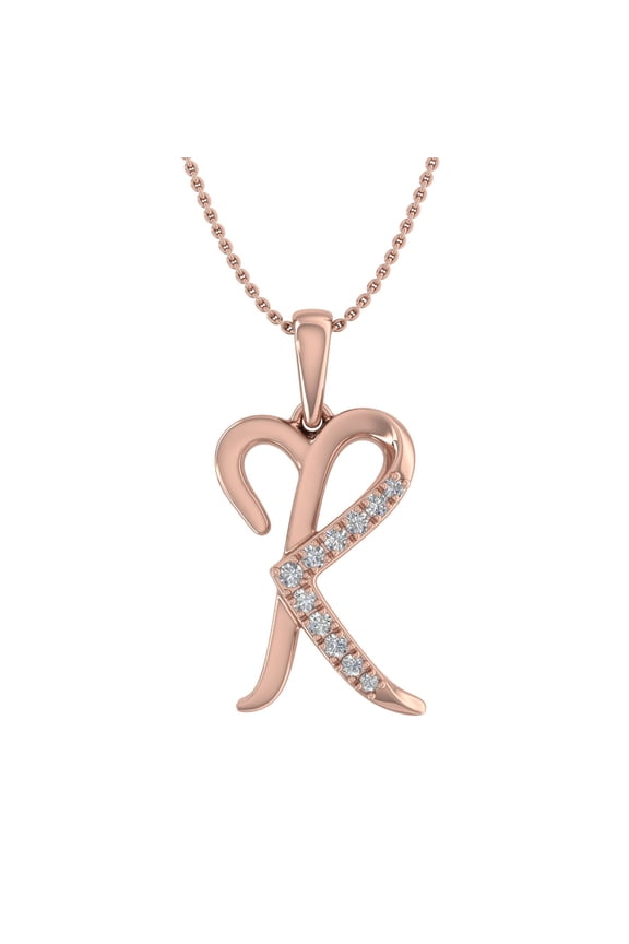 0.08 ctw Diamond R Initial Letter Pendant Necklace in 14K Rose Gold - IGI (with Silver Chain) (I1-I2 Clarity)