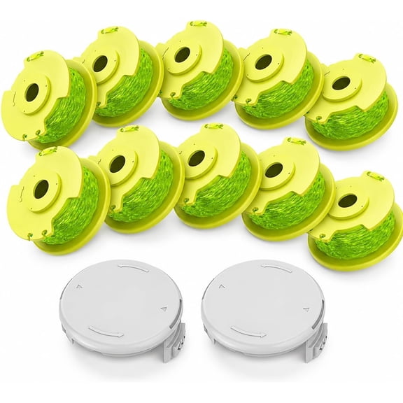 0.080" Weed Wacker String Replacement Compatible with Ryobi ONE+ 18V 24V Weed Eater, AC80RL3 String Trimmer Refill, Twisted Line Spool Replacement for Ryobi Edger (10 Spools, 2 Caps)