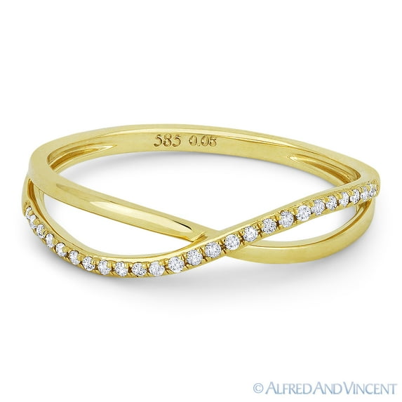0.08ct Round Cut Diamond Overlapping Swirl Stackable Right-Hand Ring in 14k Yellow Gold