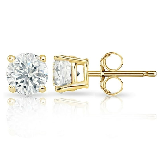 0.08ct Round Diamond Stud Earring in 10K Yellow Gold Color-IJK, Clarity-I3