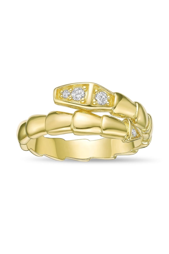 0.09 Carat Lab-Grown Diamond Snake Ring in 18K Yellow Gold Plating Jewelry Gift for Women - Size 6
