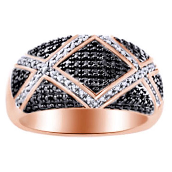 AFFY 0.09 Ct Black Diamond Natural Diamond Engagement Band Ring in 14k Rose Gold Over Sterling Silver Ring Size - 13.5