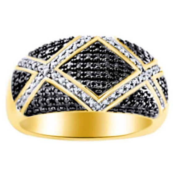 AFFY 0.09 Ct Black Diamond Natural Diamond Engagement Band Ring in 14k Yellow Gold Over Sterling Silver Ring Size - 4