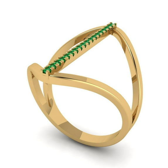 0.09 Ct Round Cut Emerald Statement Ring in Solid 14K Yellow Gold Size 6.25