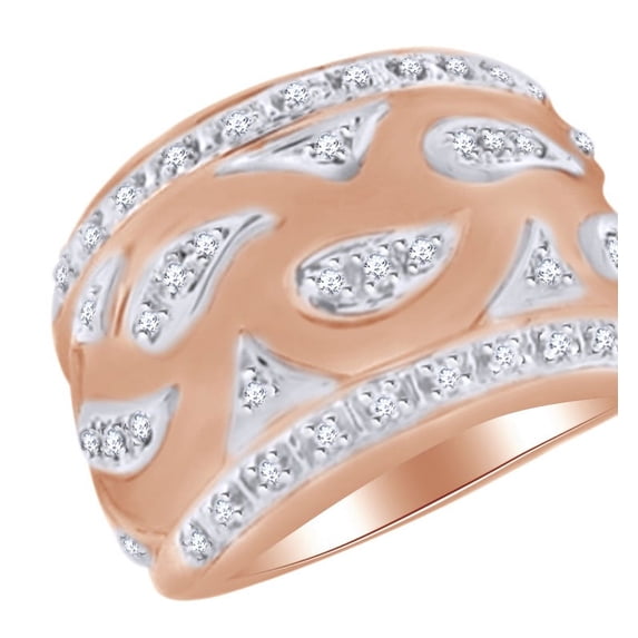 AFFY 0.09 Cttw Round White Natural Diamond Fashion Ring in 14k Rose Gold Over Sterling Silver Ring Size : 7.5